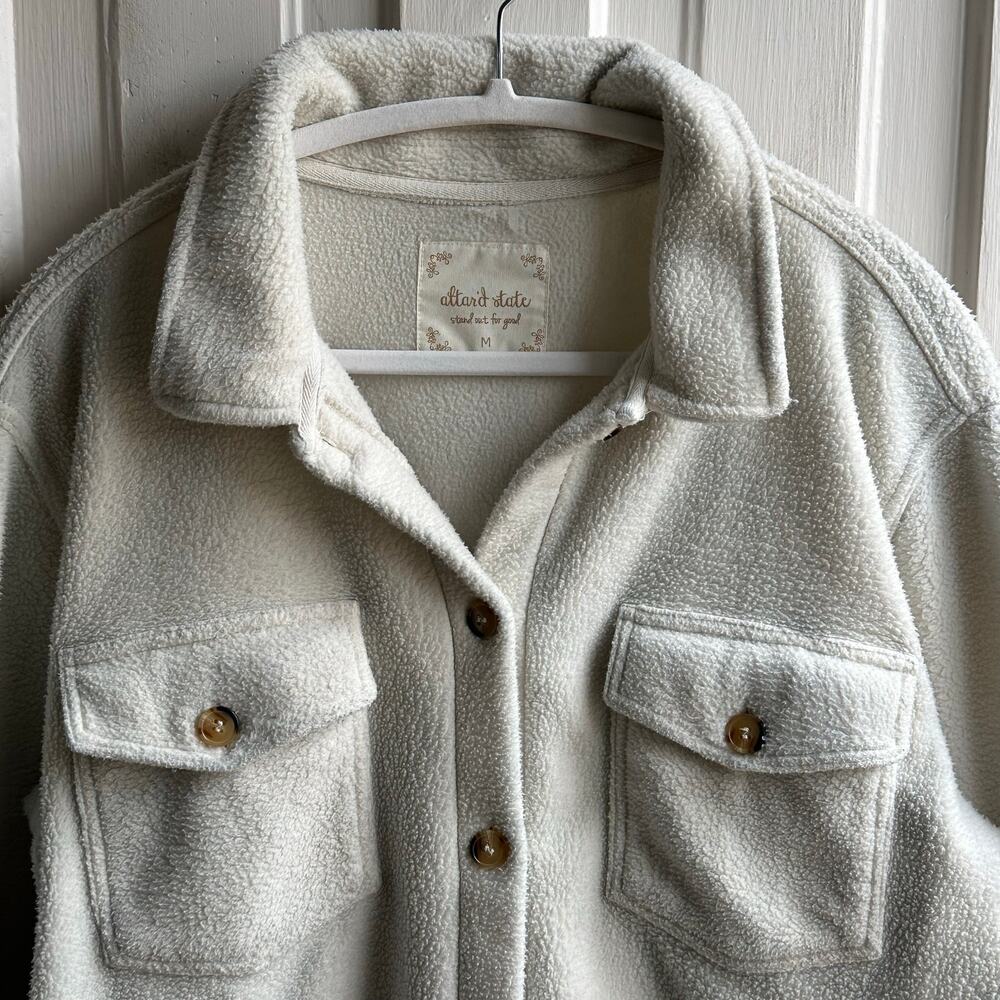 Alter’d State Cream Teddy Fleece Shirt Jacket / Shacket - Picture 3 of 8